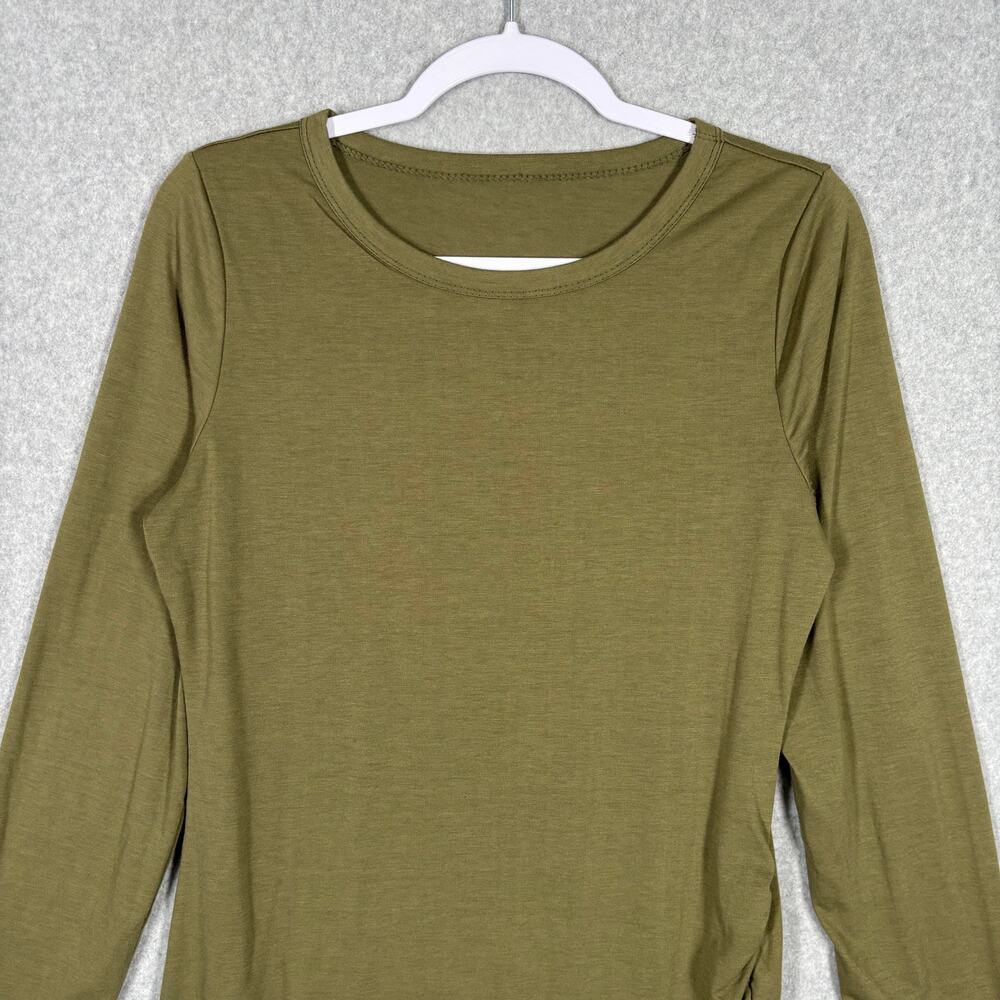 Mini Dress Womens XL Side Ruched Olive Army Pistachio Basic Minimal Matcha Thin - Picture 2 of 11